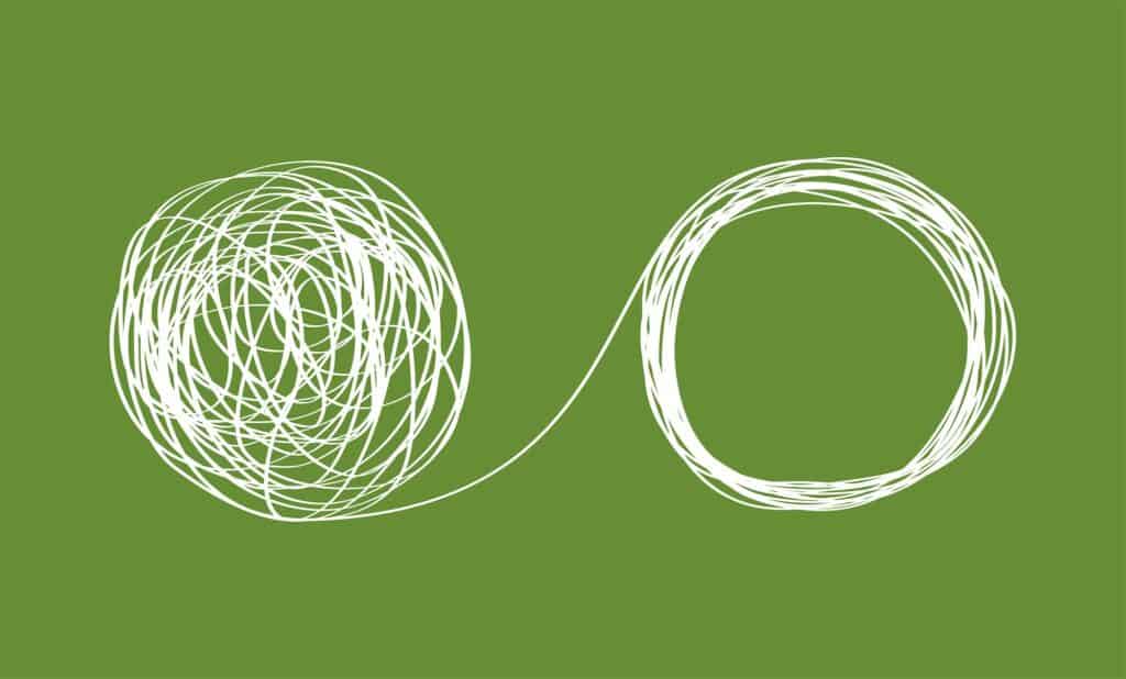 Concept icon showing the unraveling of a tangled line.